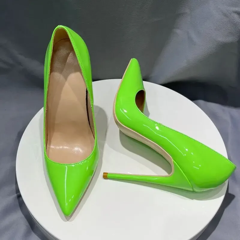 Heelgoo Elegant Chic Neon Green Patent Pointed Toe Stiletto High Heels Fashion Slip-on Pumps for Party Club Evening Dress Shoes view 5