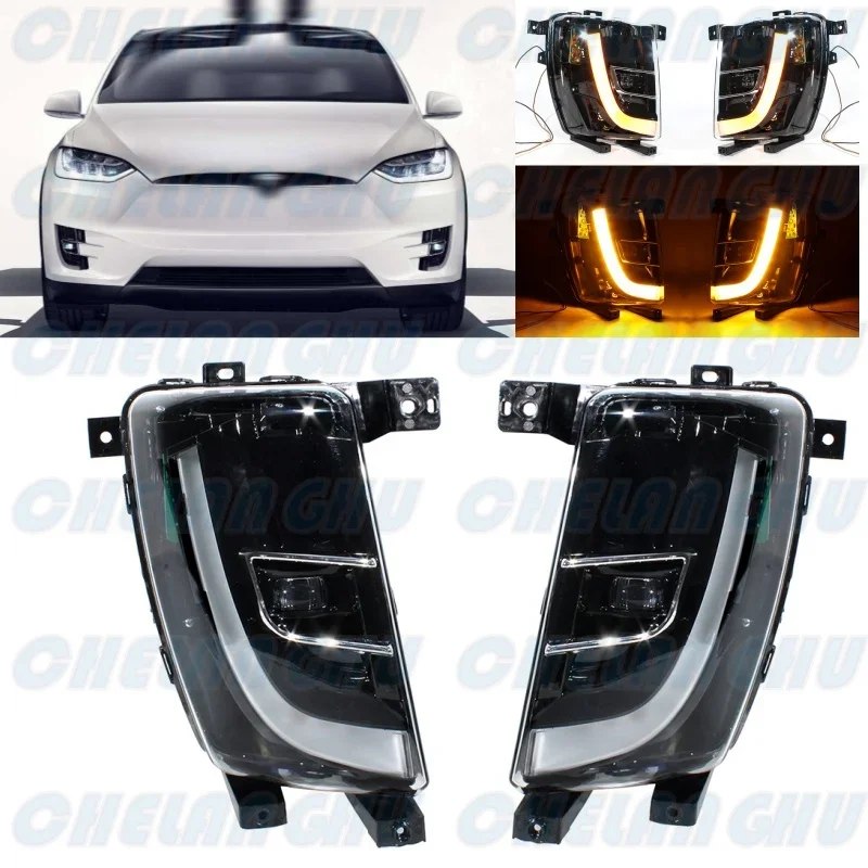 

For Tesla Model X 2016 2017 2018 2019 2020 2021 European version Car accessories 1 Pair Front Bumper LED DRL Fog Lights Lamp