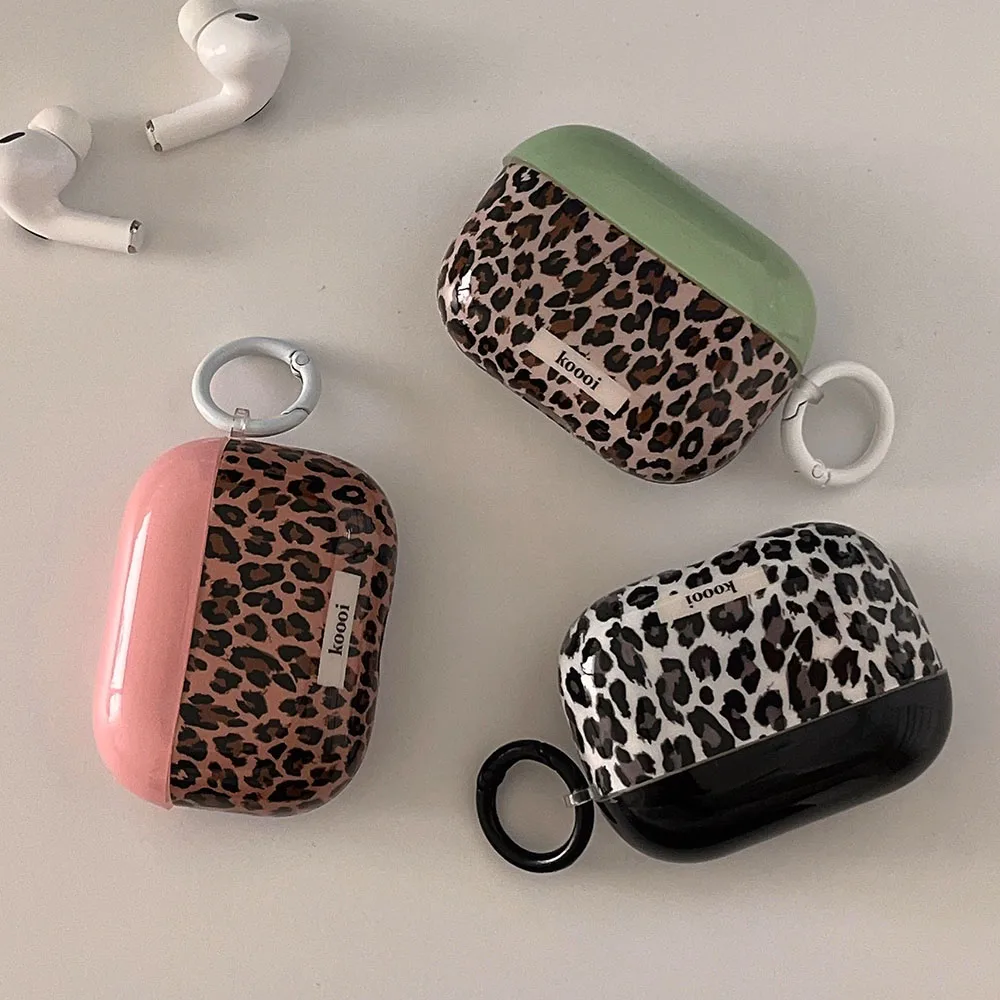 Fashion Contrast Leopard Earphone Case For Airpods 4 Pro 2 Hook Soft Protective Cover For Airpods 3 2 1 3rd Generation Shell