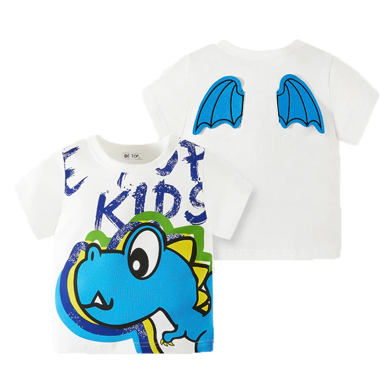 

Boys T-shirt 2-7Y Children's Cartoon Flying Dinosaur Short Sleeve Baby Summer Round Neck Cotton Top