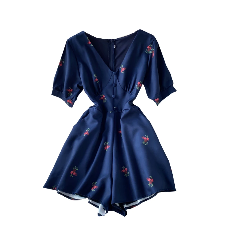 

Slimming High Waist V-Ne Floral Print One-Piece Summer New Sle Retro Fairy T Dr Pantsuit Women's Faion Commute