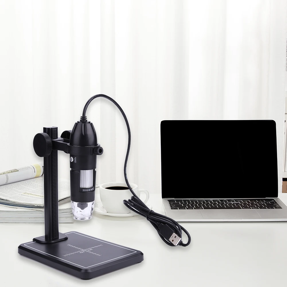 HD Inspection Camera 1600X USB Digital Microscope with 8 LED & Lift Stand Zoom Camera Magnifier for MAC Win10 Win8 Win7