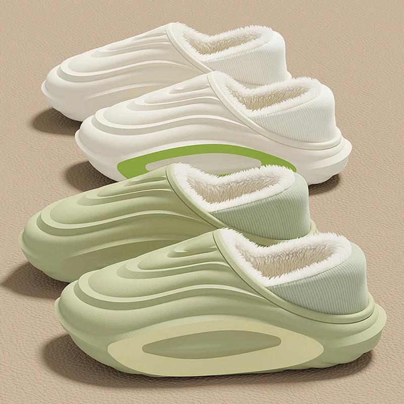 Outdoor Eva Waterproof Cotton Slippers Women 2025 Indoor Anti Slip Padded Plush Slides Woman Winter Warm Home Shoes Plus Size 45