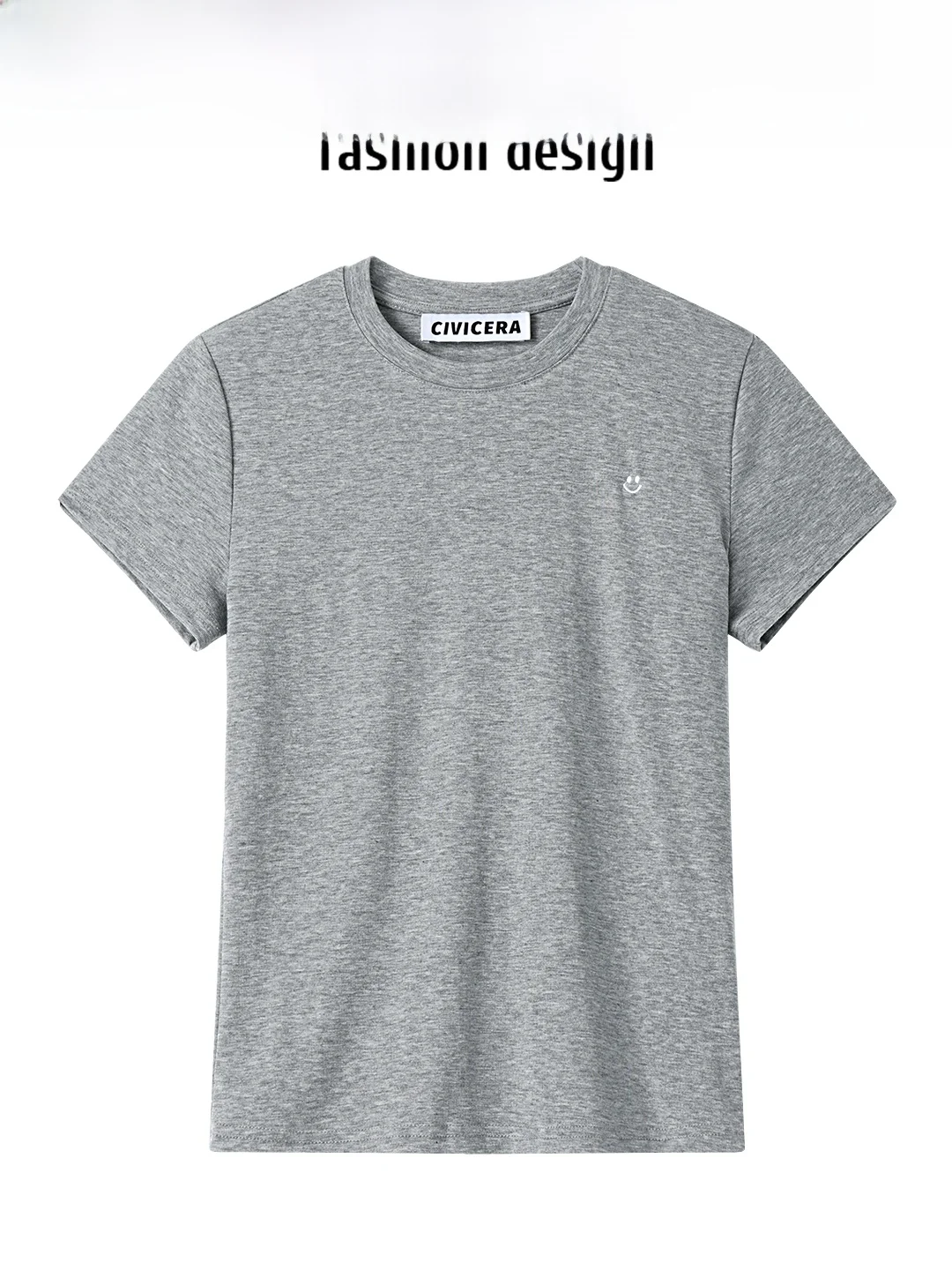 

CIVICERA Korean Sle ey ort Sve T-irt Women Summer Embroidered Casual Base Layer Top Straight Cut Cotton Blend