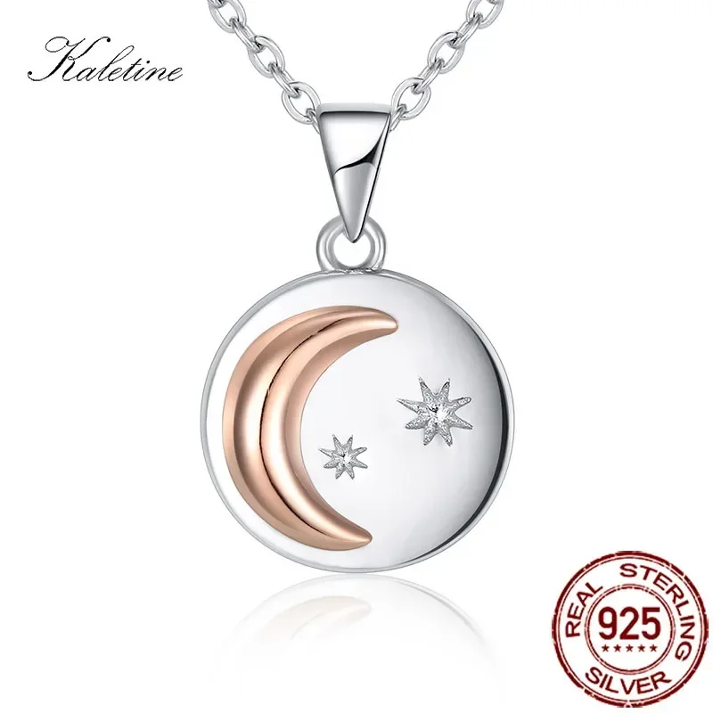 

KALETINE модные круглые подвески и ожерелья из стерлингового серебра 925 пробы с луной и звездой цвета розового золота, серебряные свадебные украшения для женщин KLTN077