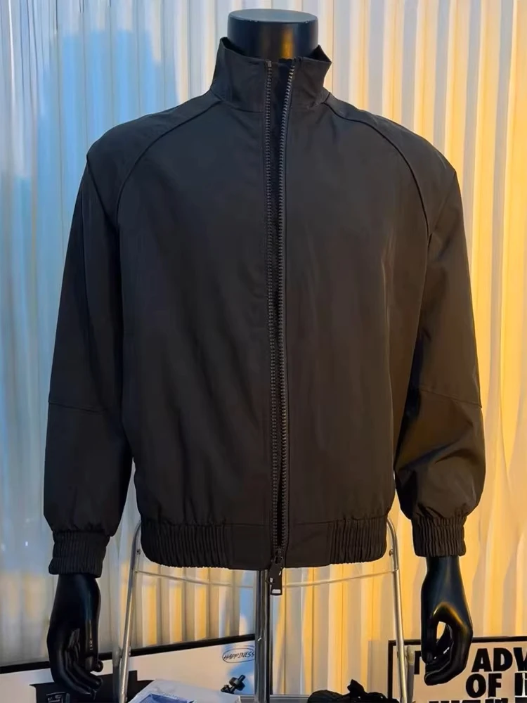 

Bla Deconstructed oulder Flight Jaet Men's ort Sle Stand Collar Baseball orm Tee-Proof Windbreaker Coat