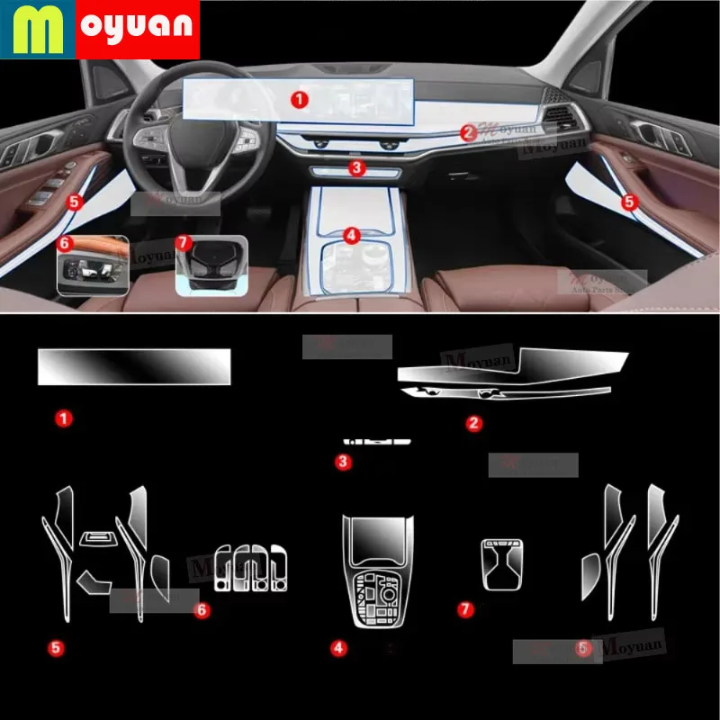 For BMW G07 X7 2023-2024 Gearbox Panel Navigation Screen Automotive Interior TPU Protective Film Anti-Scratch Sticker