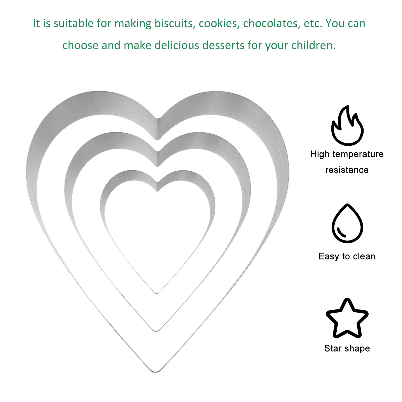 

3pcs Stainless Steel Heart-Shaped Cake Mold Baking Diy Mousse Cheesecake Chiffon Pan Kitchen Bakeware Non-Stick Oven Safe