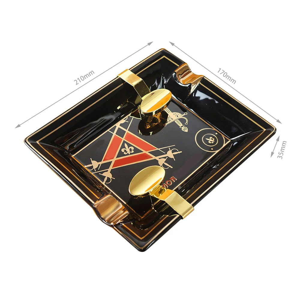 Black Cigar Ashtray Classic Ceramic Home 2 Slot Cigar Holder Gadgets Portable Travel Ash Slot Tobacco Cigarette Ashtrays Tools