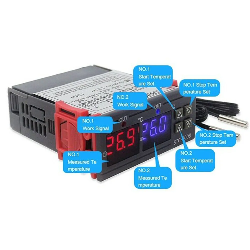 Controlador de temperatura Digital Dual STC-3008, regulador de temperatura con termostato de calentador y enfriador, dos salidas de relé, AC110-220V