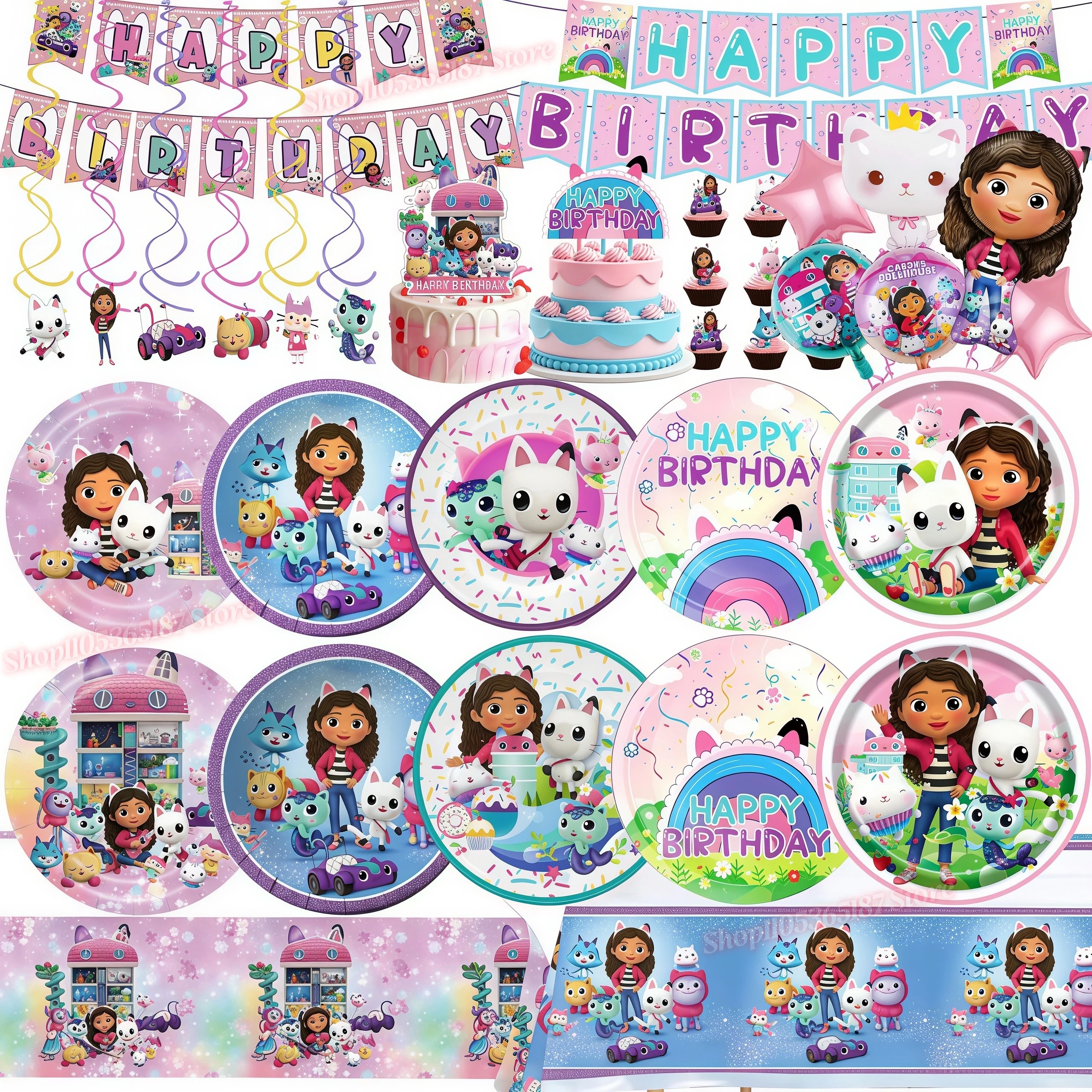 Gabby Dollhouse Birthday Decoration Kit Gabby Cat Balloon Birthday Napkins Cups Plates Kid Gift Baby Shower Supplies Party Favor