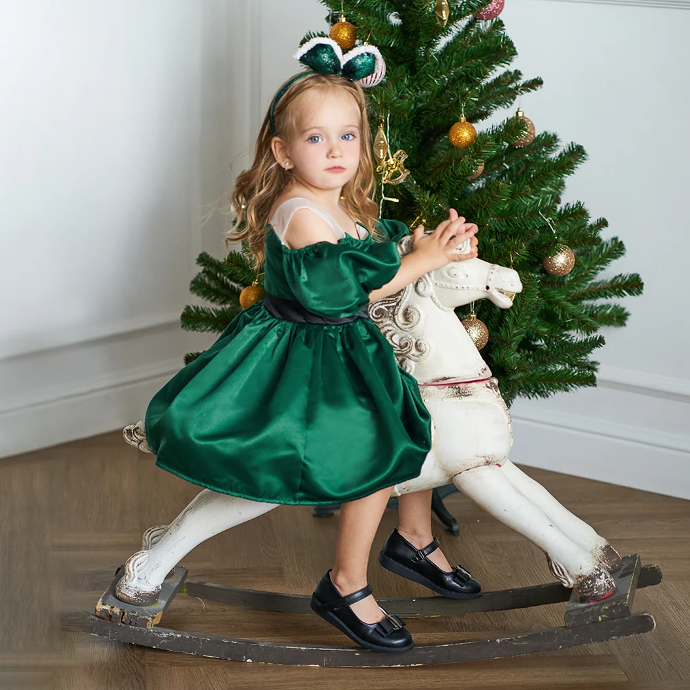 Christmas Dress For Girls 1st Toddler Kid Baby Party Princess Gown Formal Clothes Green Santa New Years Costume Christening