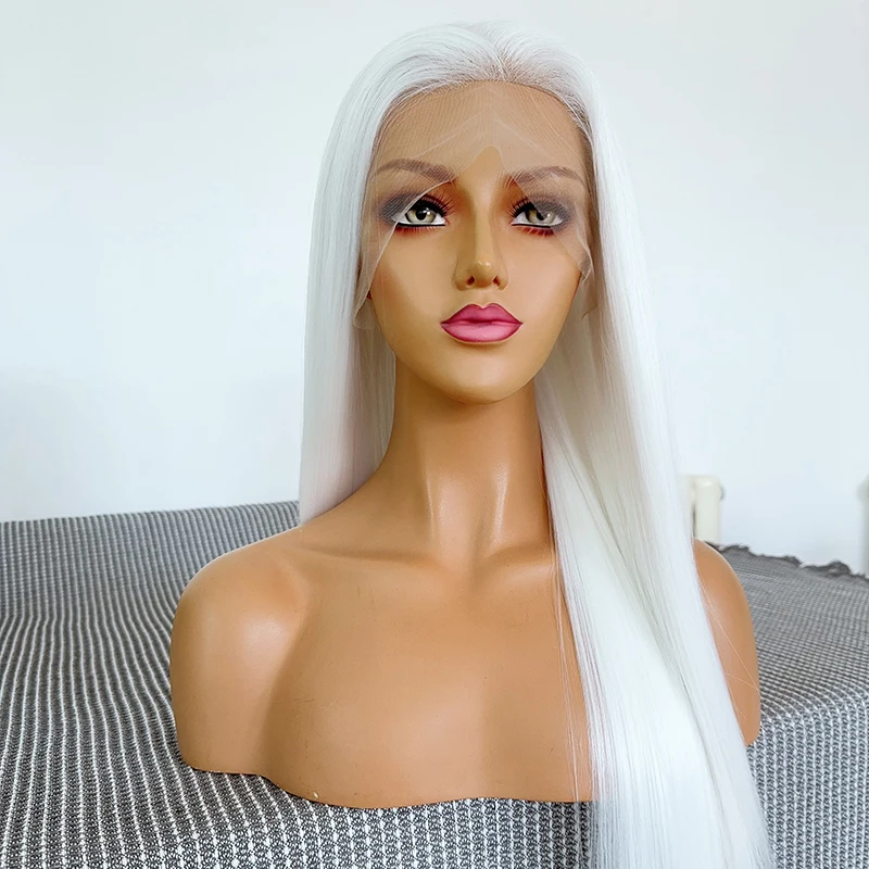 White Lace Front Wig for Fashion Women 13*4 Lace Frontal Wig 26Inch Long Straight Wigs High Quality Synthetic Wigs for Cosplay
