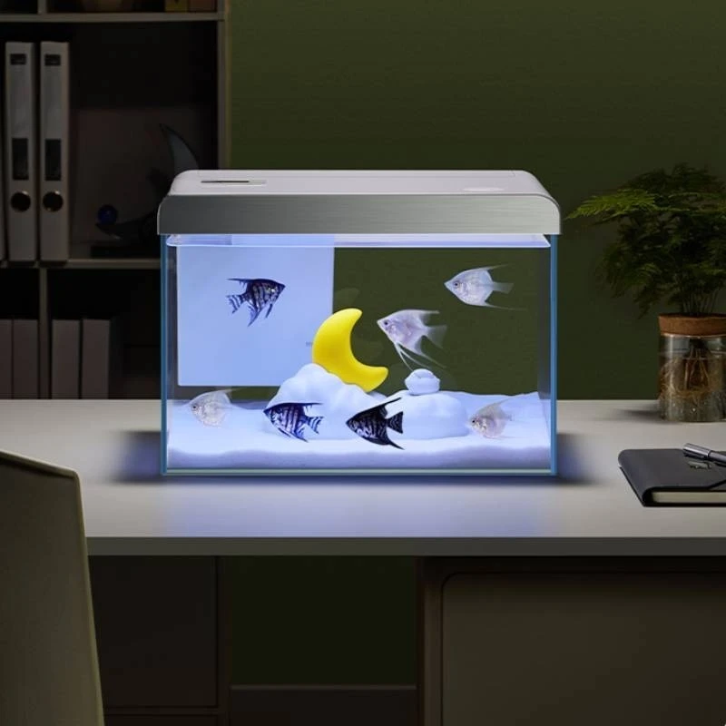 Customizable Smart Fish Tank Ultra White Transparent Glass Small Aquarium with Light Emitting Diode Aquarium Lights and Filters