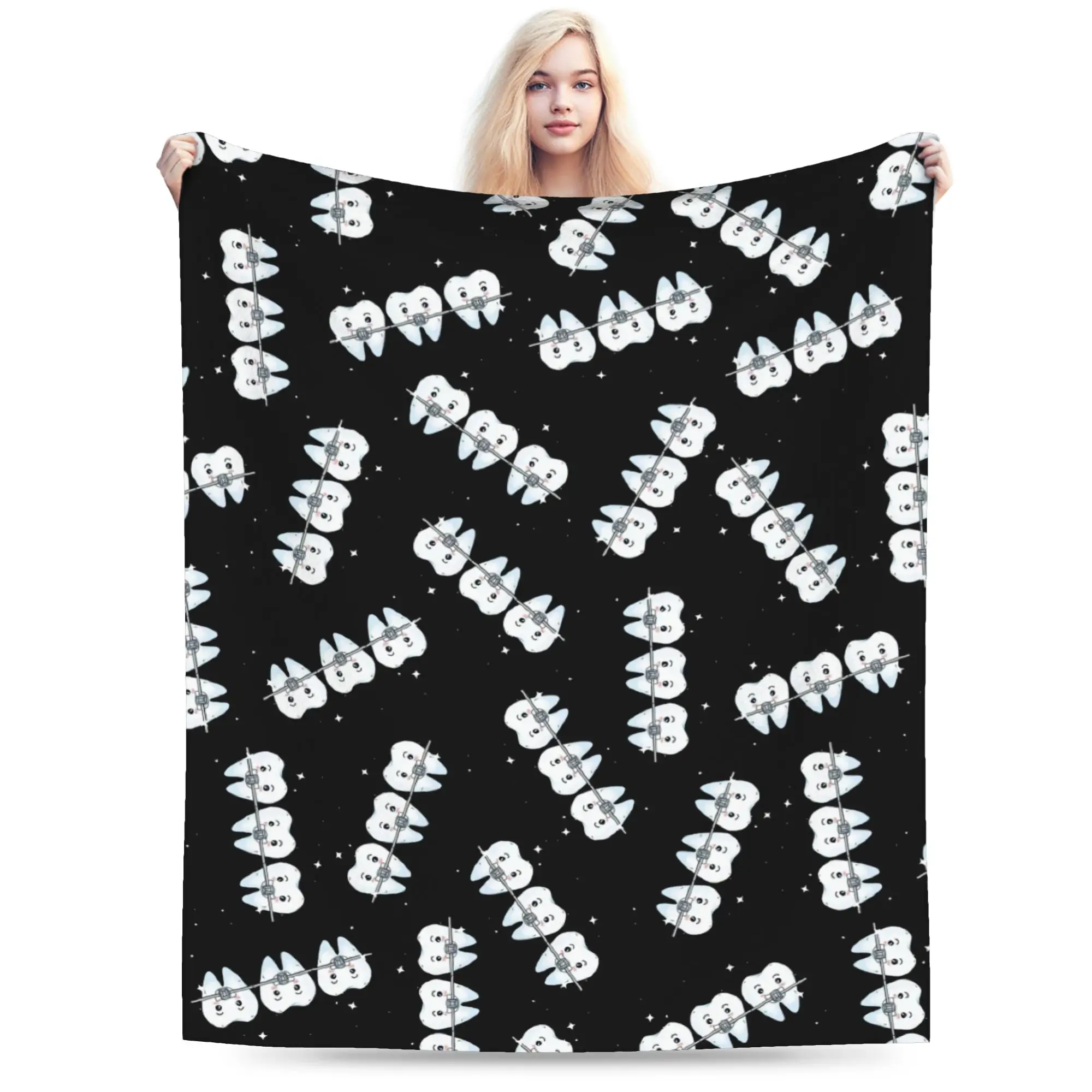 Custom Ultra-Soft Fleece Brackets Dental Teeth Pattern Throw Blanket Warm Flannel  Blankets for Bedroom Car Sofa Bedspreads
