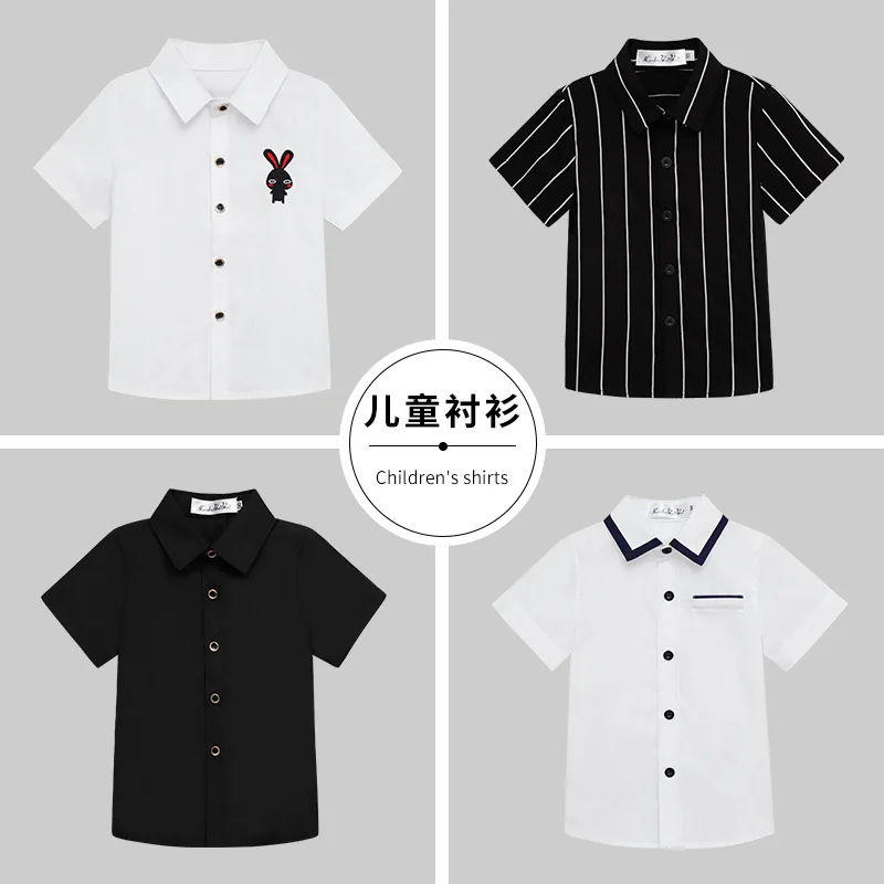 Low Price Clearance Sale Boys Girls Summer School Shirt Kids Wedding Photography Blouse Children Breathable Performance Costume