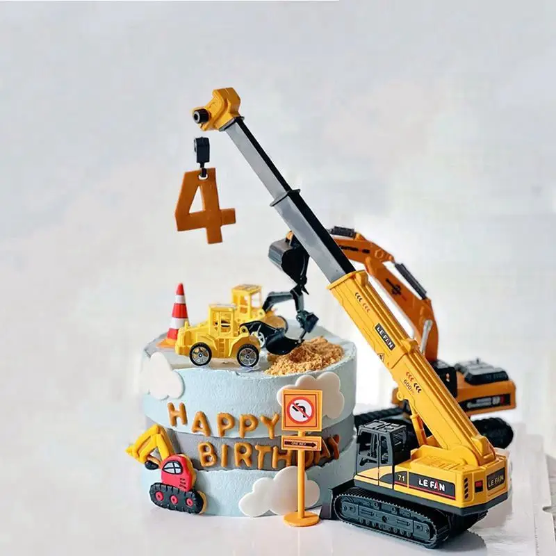 Excavator Crane Tractor Construction Birthday Cake Topper Boy Birthday Party Cake Decor Kids Baby Shower One 1st Birthday Cake