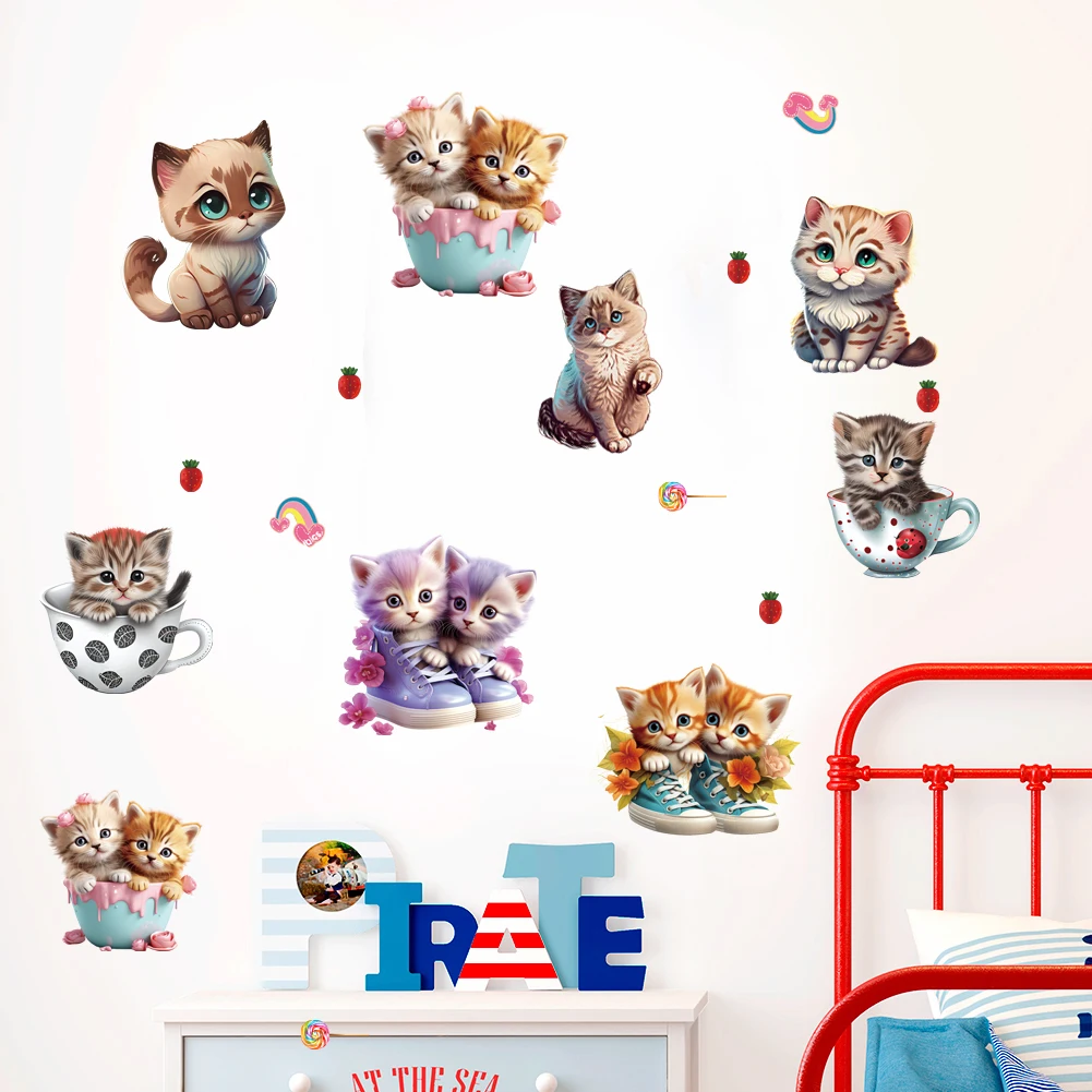 Cute little kitten For Kids Rooms Bathroom Wall Sticker Broken Cat Wall Poster Art Decals Kids Room Decor baby Favor