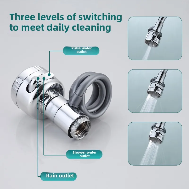 360 Degree Kitchen Faucet Nozzle Aerator Adjustable Three Mode Sprayer Filter Diffuser Water Saving Tap Head Extend Connector