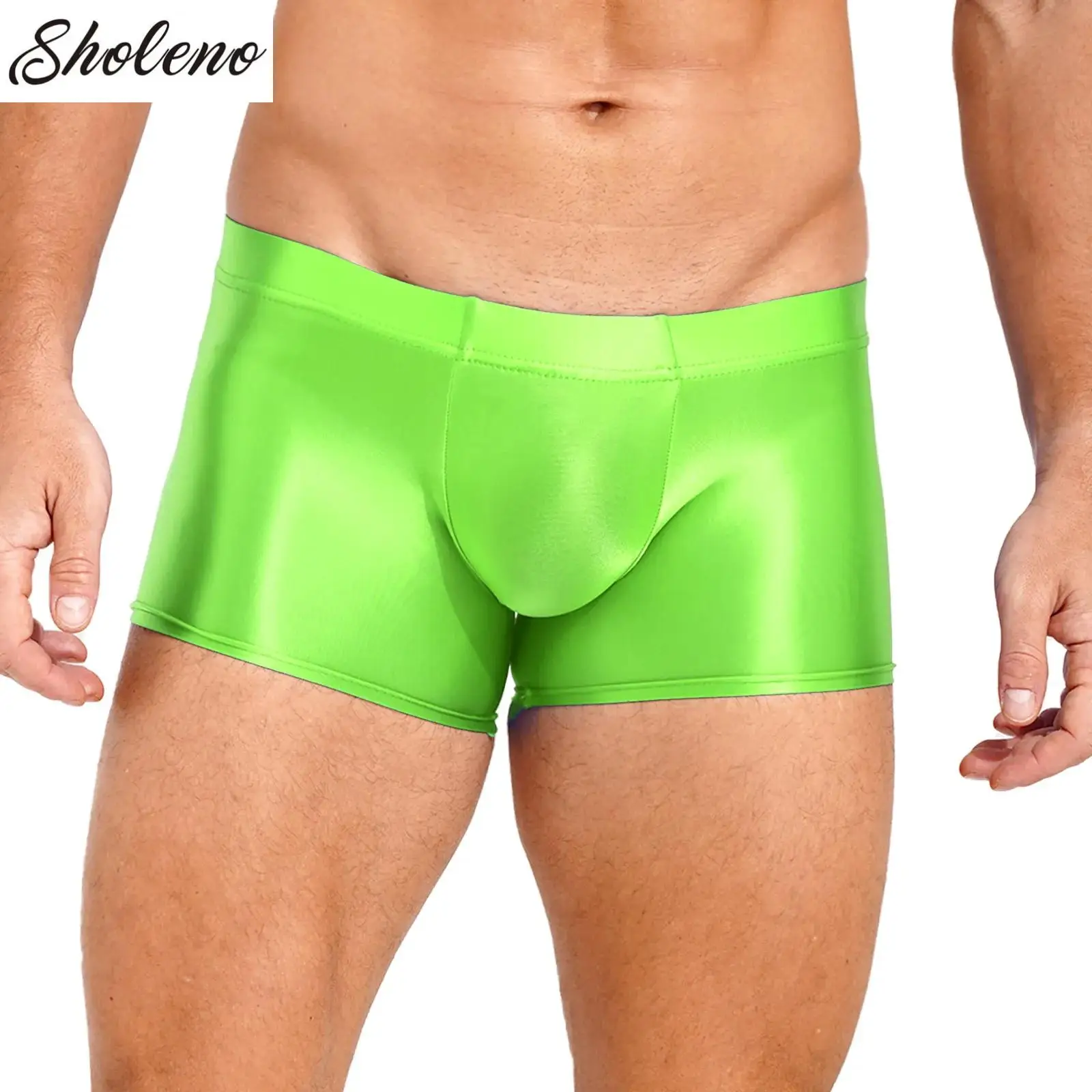 

Men Low Rise Glossy Boxer Briefs Underwear Solid Boxers Shorts Bottoms Underpants Swimwear Male Pool Party Beach Swimming Trunks