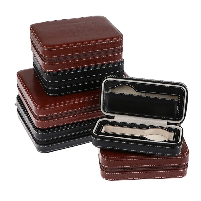 2/4 // 8 فتحات بولي Leather الجلود ساعة حقيبة التخزين خمر بسيط خمر ساعة عرض صندوق الغبار جزءا لا يتجزأ من ساعة المنظم