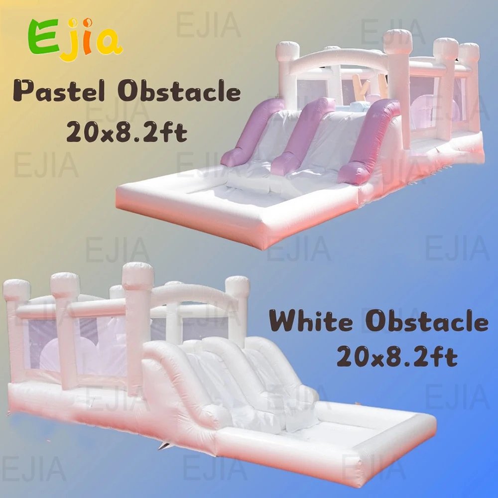 Outdoor  Kids Play Jumping House Inflatable Bouncy Castle White Inflatable Obstacle With Slide  Obstacle Course Sport Game