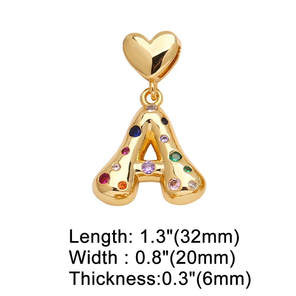 OCESRIO Multicolor Crystal Heart Letters Pendant for Necklaces Copper Gold Plated Initial Name Jewelry Making Supplies pdtb621
