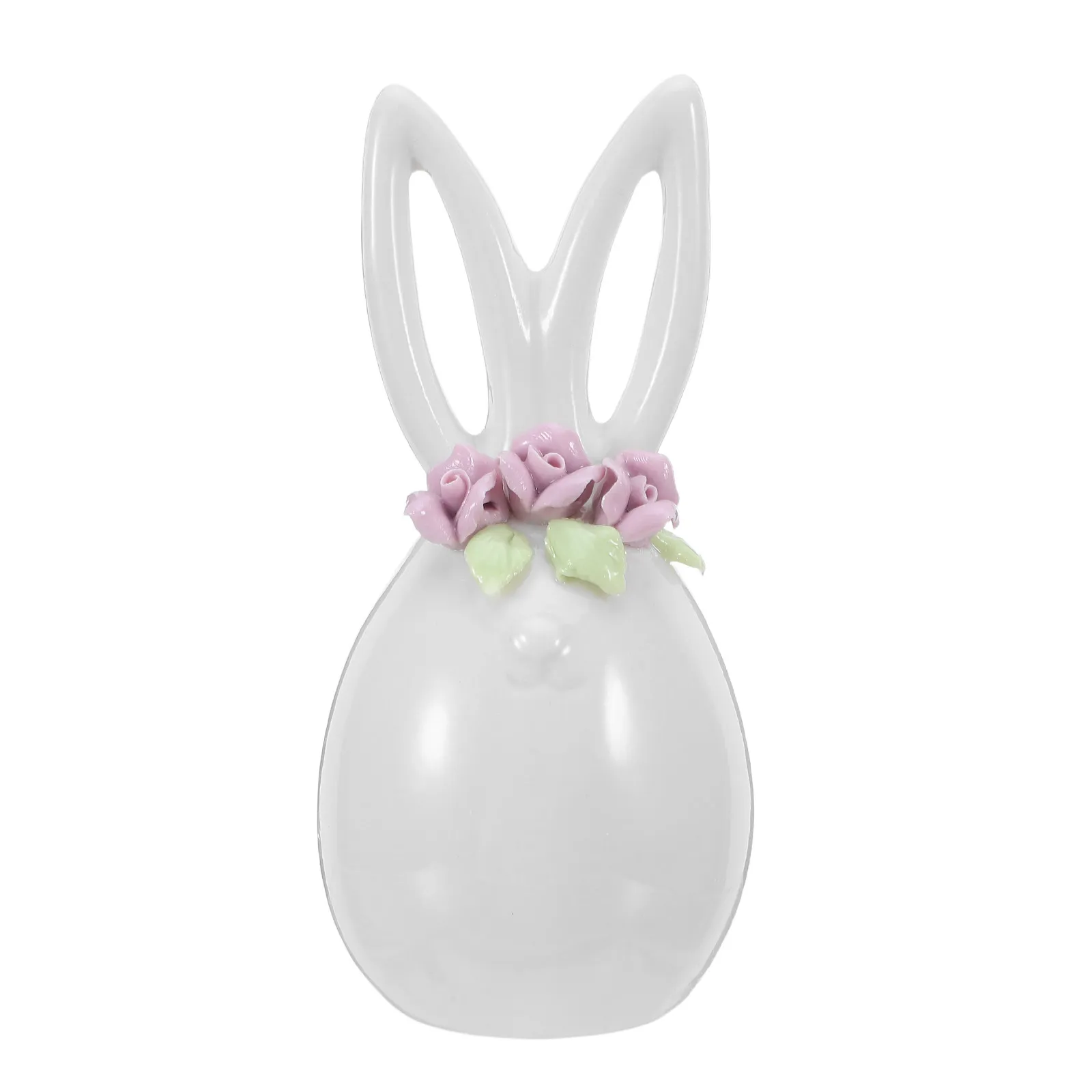 Keramik-Hasenskulptur mit Blumenkranz Osterhase Deko Künstlerische Keramik-Tierfigur Wohnzimmer Tischdekoration