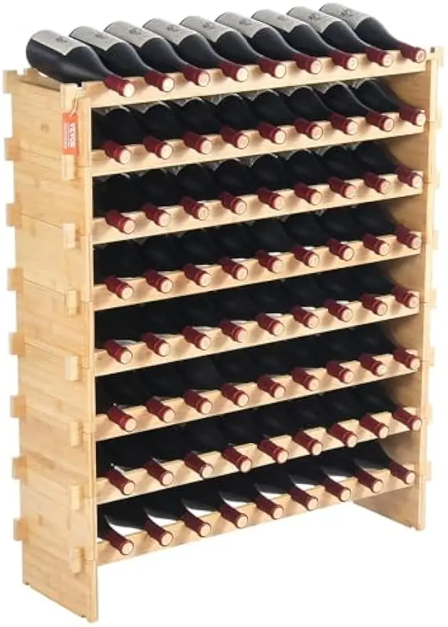 

Upgrade Modular Wine Rack, Holds 72 Bottles, 8-Tier Bamboo Wood Storage for Kitchen Bar Cellar