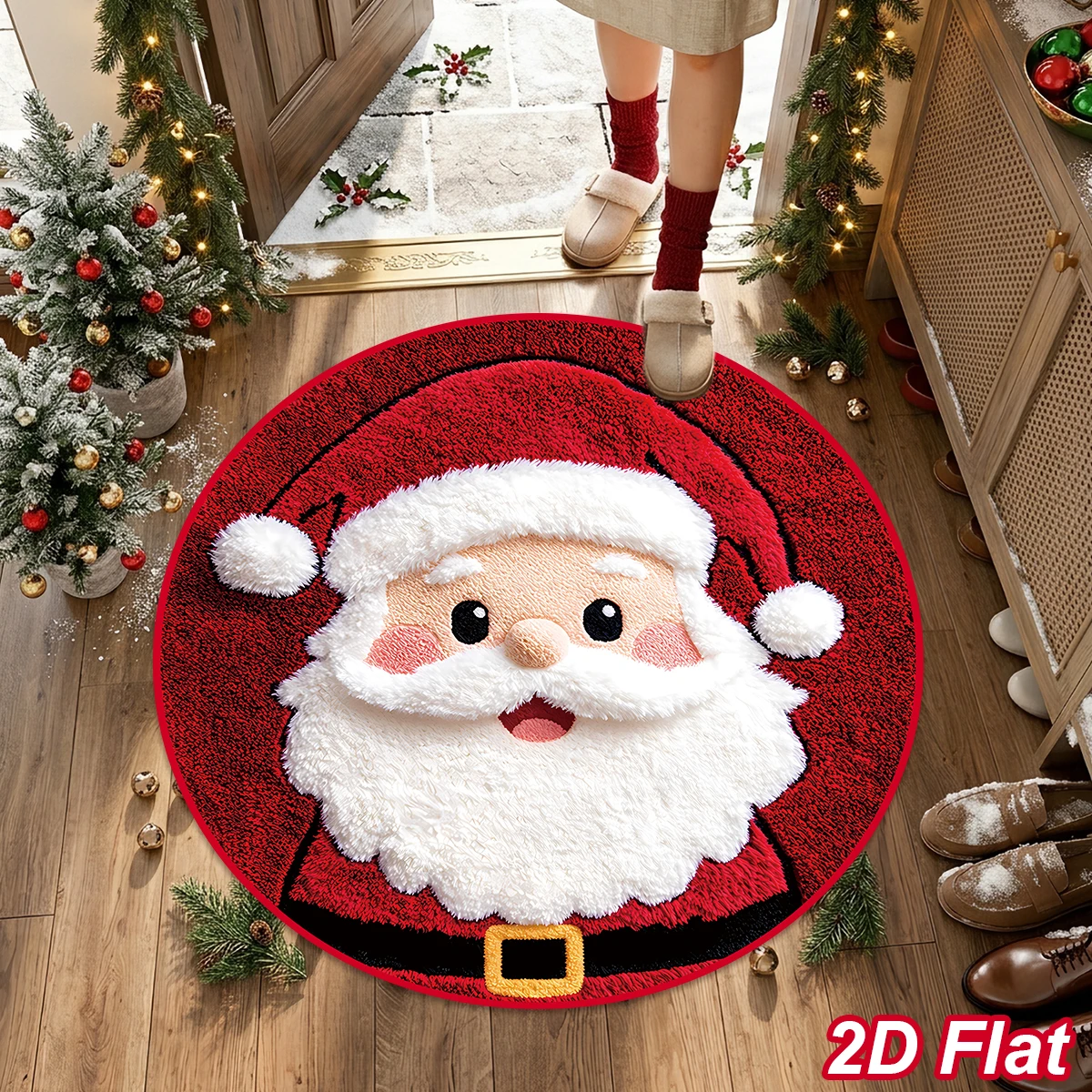 Santa Claus Round Doormat Merry Christmas Decorations for Home 2026 Xmas Entrance Anti-slip Rug Navidad Natal New Year 2027