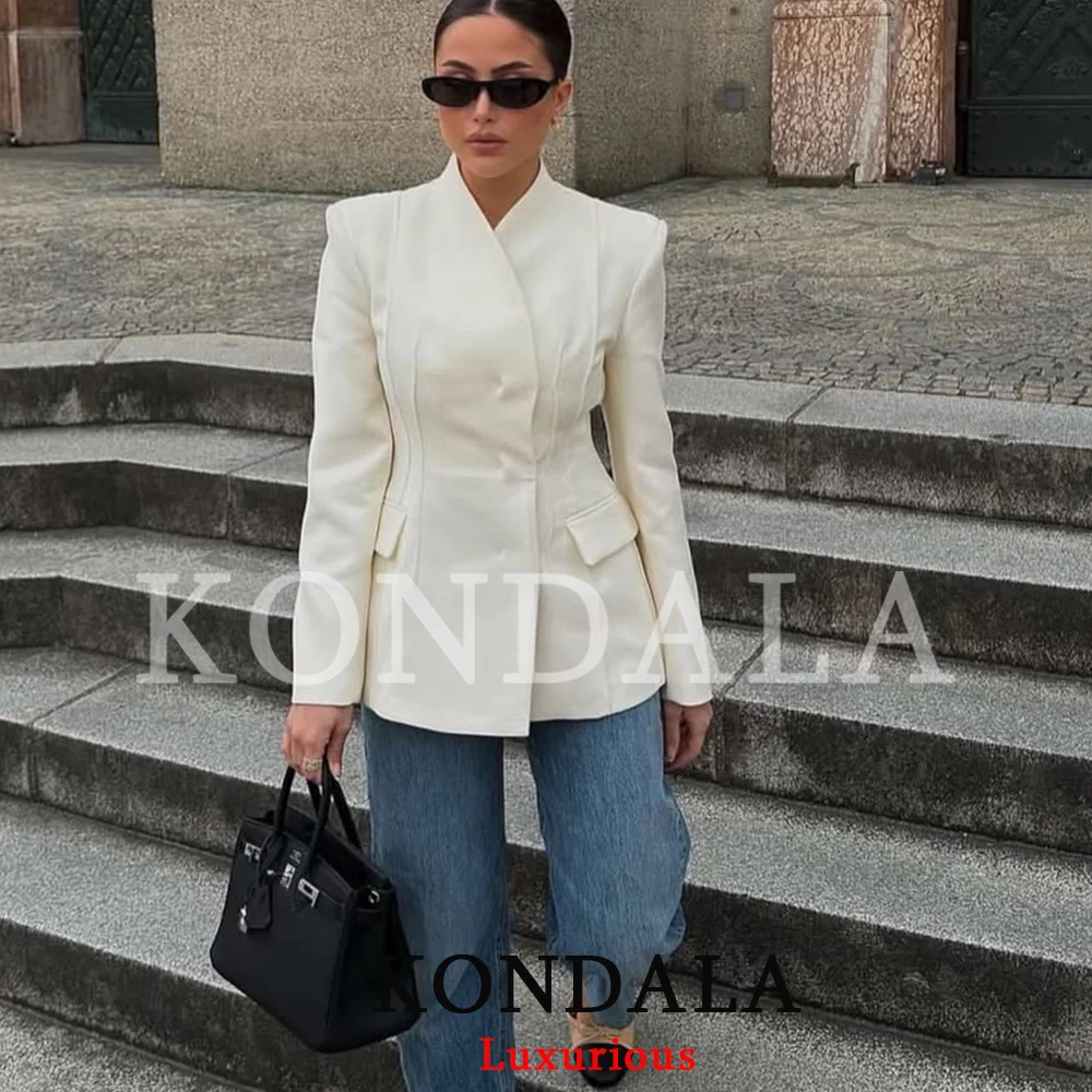 

KONDALA Vintage Chic Office Lady Solid Blazer V-Neck Pocket Hidden Breasted Slim Blazer Fashion 2026 Spring Summer Casual Blazer