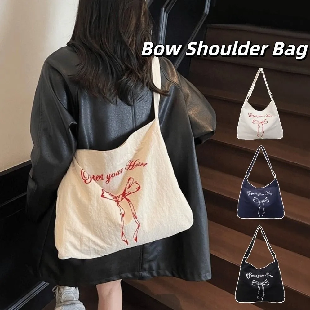 

Stylish Korean Women's Tote Bag Large Capacity Nylon Bow Shoulder Bag Leisure Versatile Commute Bag Handbags