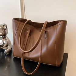 PU Large Capacity Tote Bag 2023 New Women's Retro Contrast Color Zipper Texture Handbag Versatile Commuting Simple Shoulder Bags