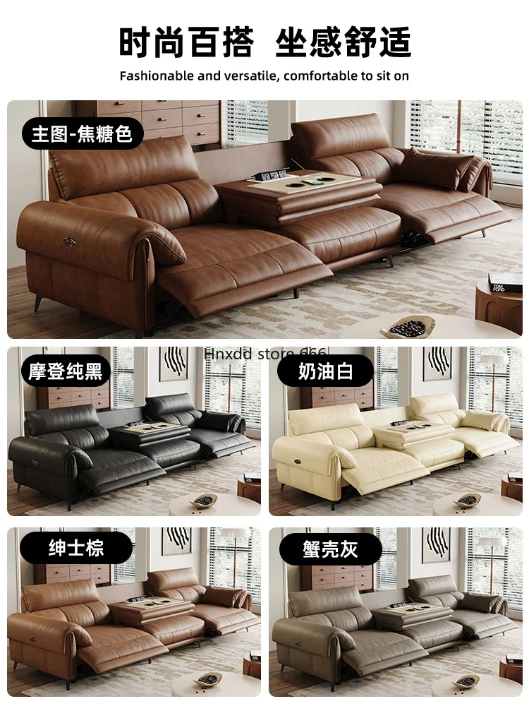 Italian minimalist first-floor cowhide living room small apartment three-person straight row functional sofa image 6