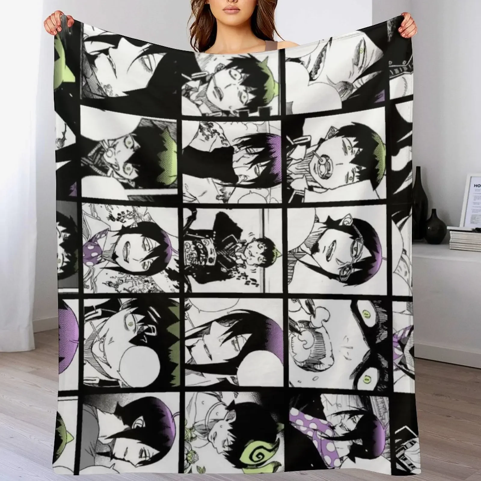 

Blue Exorcist Mephisto Amaimon Manga Panels Throw Blanket Anti Shedding Soft Fuzzy Blanket for Home