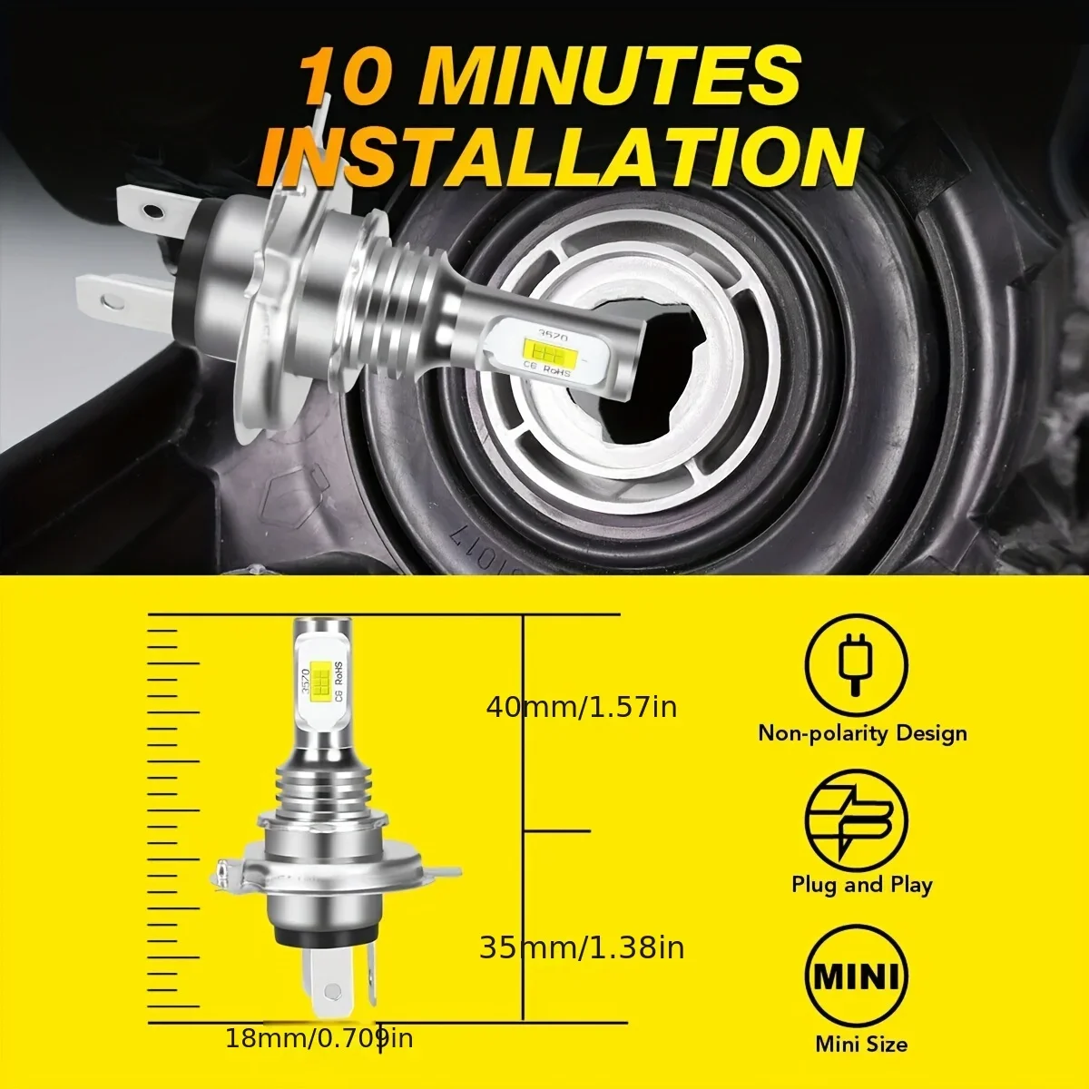 2pcs H4 9003 LED Headlight Bulbs High Low Beam Bulbs, Fog Driving Light Bulbs, 6000K White, 4300K Yellow, 8000K Ice Blue