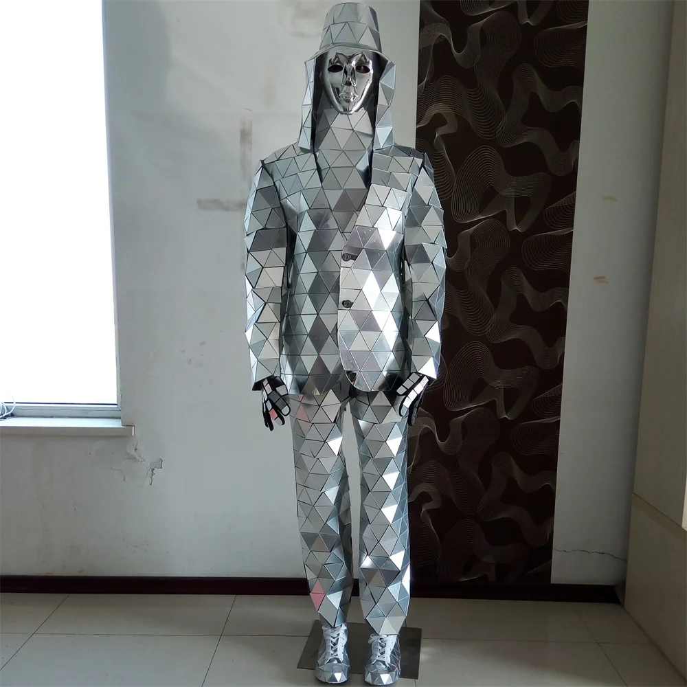 Magicool Acrylic Robot Mirror Man Costumes Outfit DJ Bar Commercial Performance Mirror Showing Jacket Hat Gloves Shoes