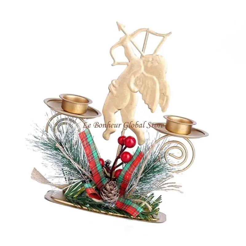 Saisonale Weihnachtskandlestick hält 2 Säulenkerze mit Bowknot und Pine Nut D2rd