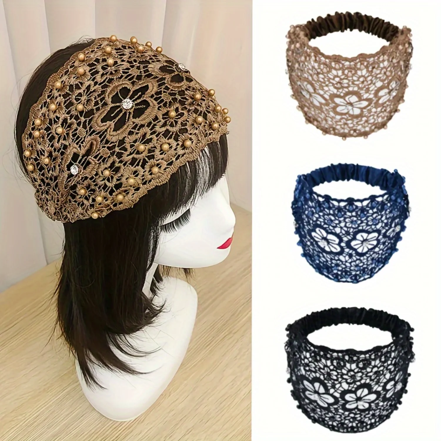 Elegant Beaded Wide Headbands Set of 4, Hollow-out Design Hair Bands, Fashion Accessories for Women in Assorted Colors - Stylish