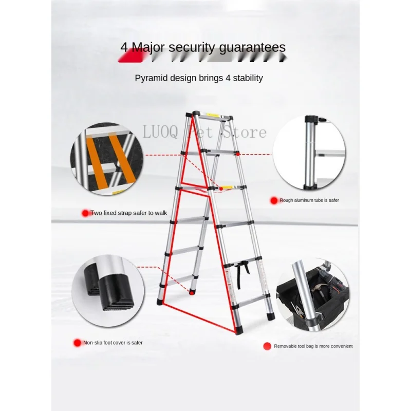 2M 2M Trestle Ladder Multi-function Household Ladder Folding Telescopic Ladder Thickened Engineering Ladder Aluminum Alloy