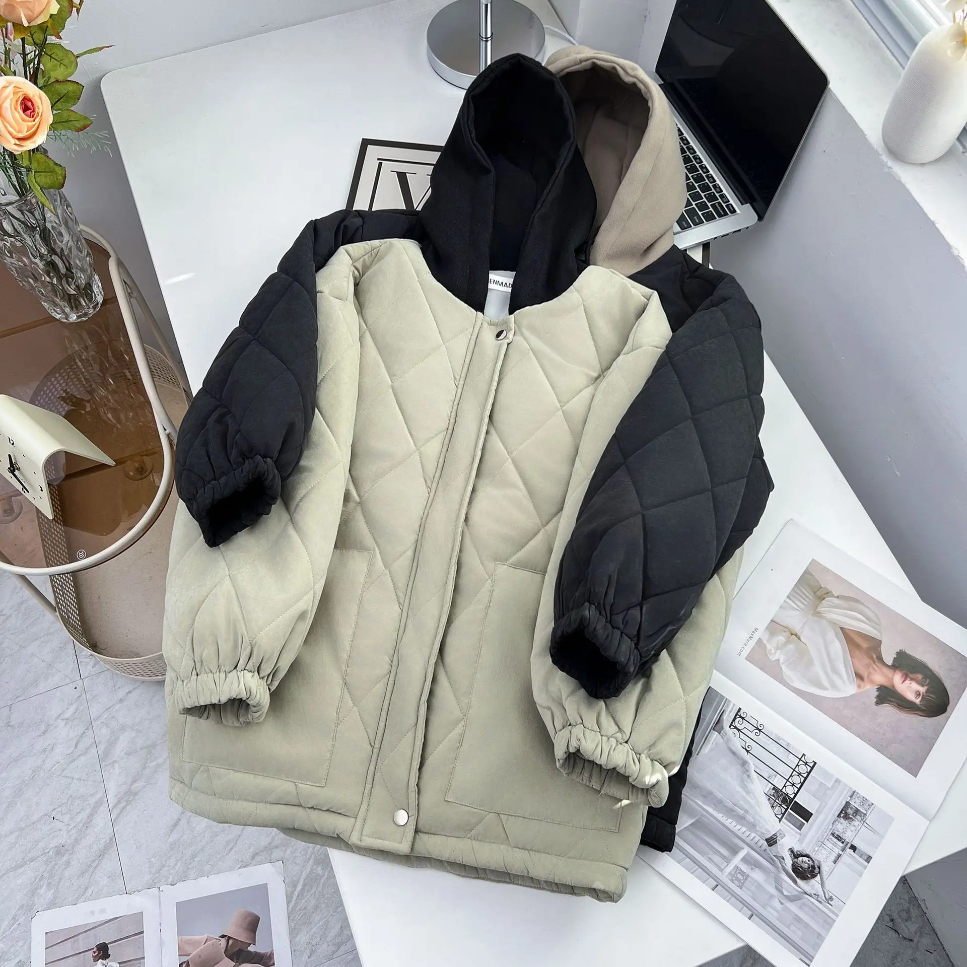 Simple Hooded Big Pocket Parka Women Winter 2023 Plus Size Casual Clothing Padded Coat Thermal Wadded Jacket S6 5712