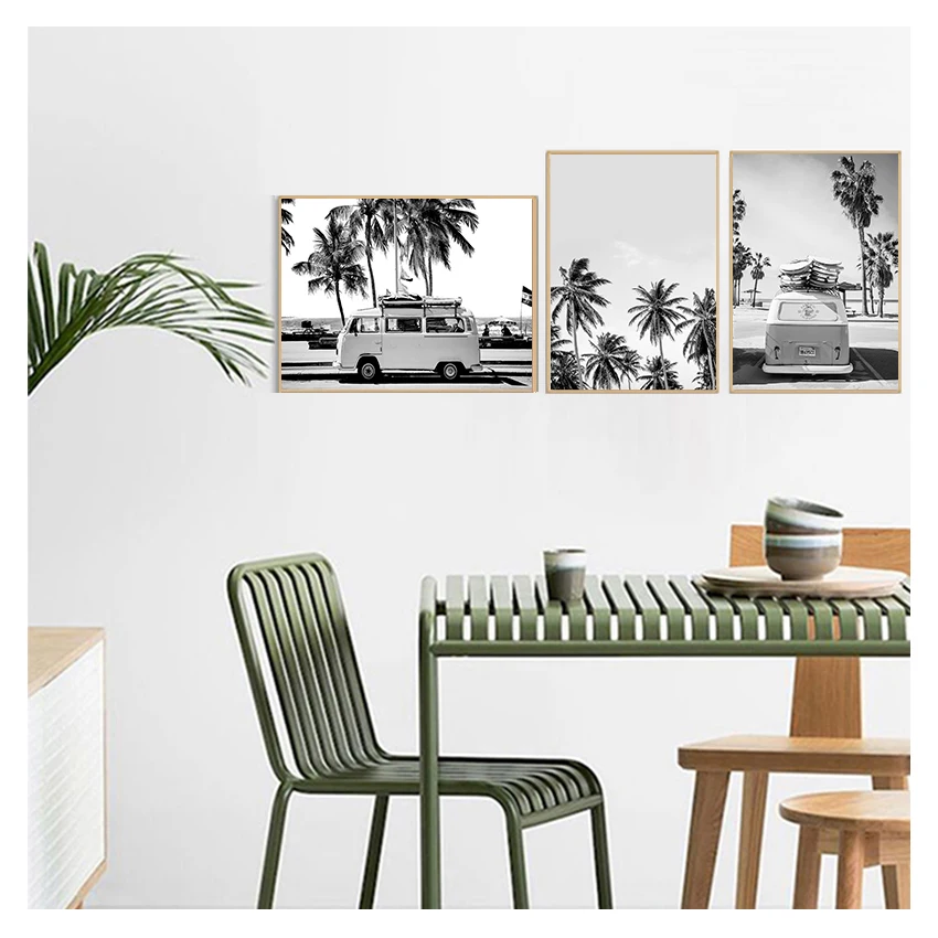 Tree Art Canvas Painting Black and White Photography Ocean Poster Boho Decor for Living Room Camper Van Beach Surf Print Palm