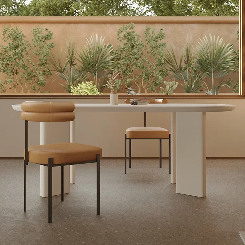 Slate dining table small apartment household solid wood oval