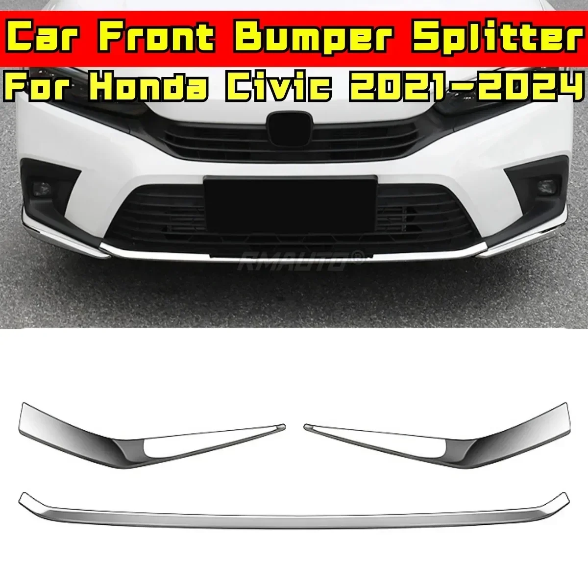 Civic Front Bumper Lip Mirror Face Front Bumper Splitter  Diffuser Body Kit For Honda Civic 11th Gen 2021-2024 Car Accessories