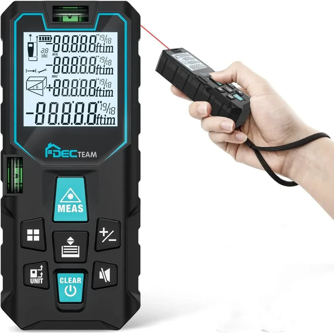 Laser Measure 50/100/120M DECTEAM Laser Measure Digital Laser Distance Meter with LCD M/in/Ft Distance/Area/Volume Measurements