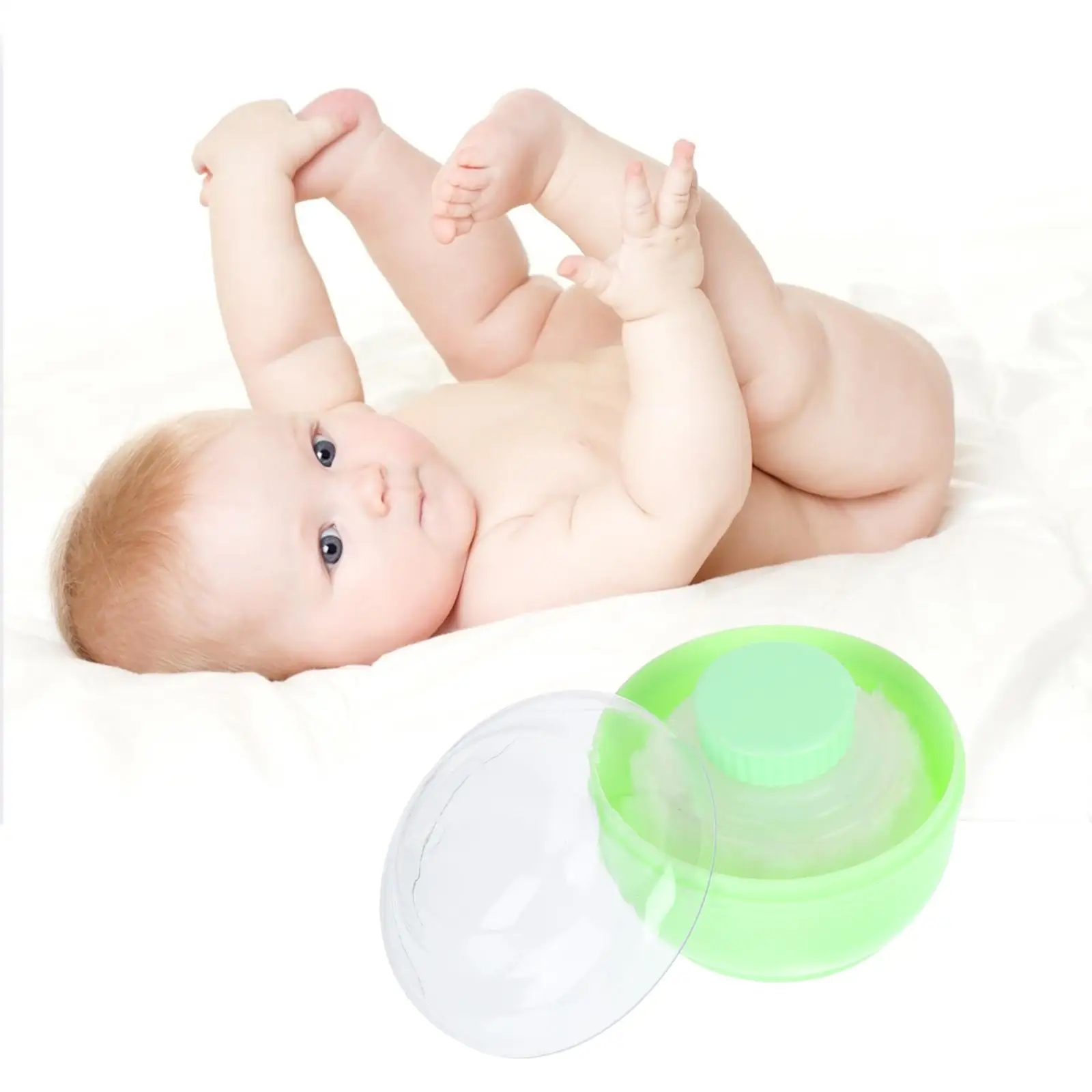 2Pcs Baby Puff Box Green Containers Talc Dusting Loose For Loose Powder Powder Compact Makeup Puff Reusable