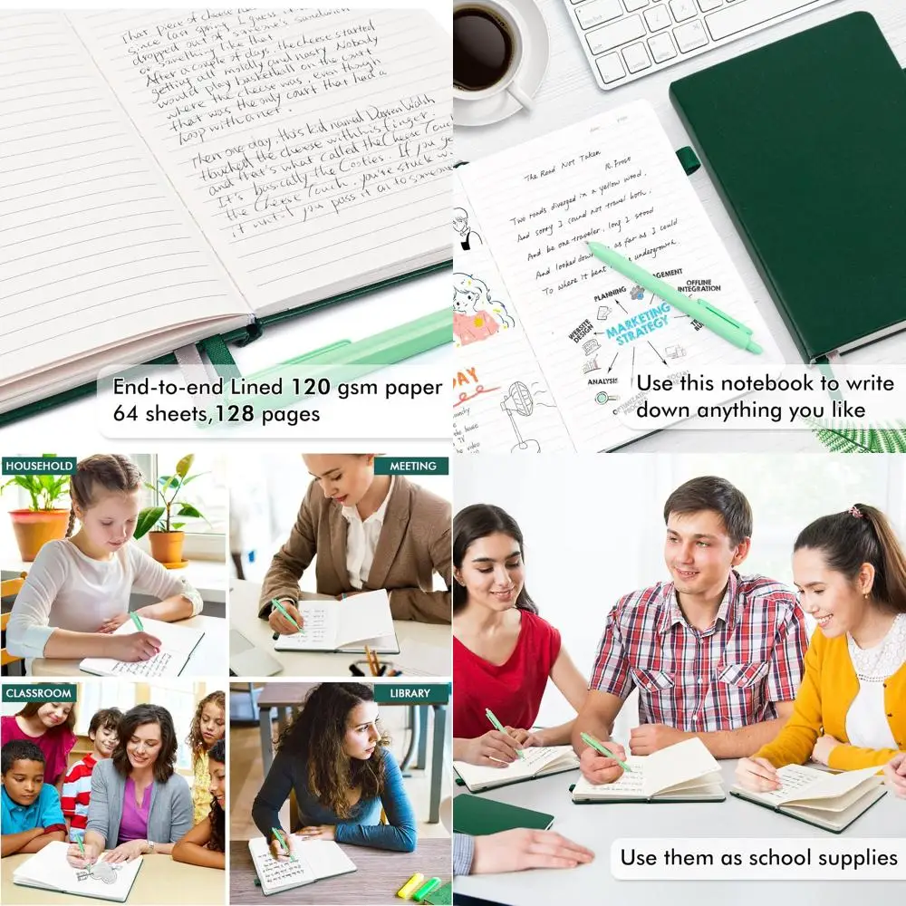 

A5 Dark Green Hardcover Lined Notebook Set with 24 Pens for Work and Business Notes