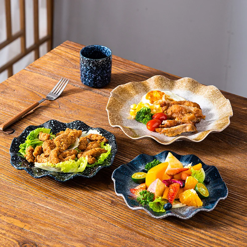 8/10Inch Japanese Restaurant Special Irregular Plate Wave Lotus Leaf Edge Cold Dish Stir Dish Commercial Hotel Alien Tableware