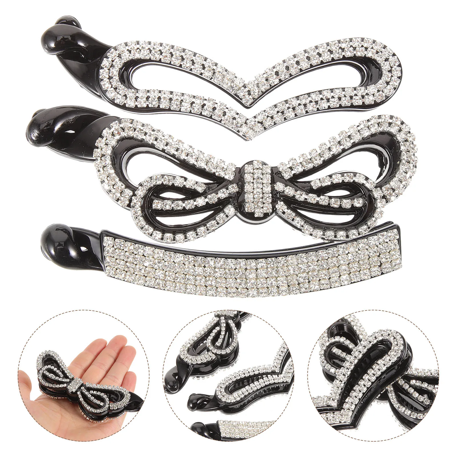 

3 шт., большие заколки для волос со стразами и бананом, стильные зубчатые когти для волос, застегивающиеся держатели для хвоста, прочная ручка для ежедневного использования