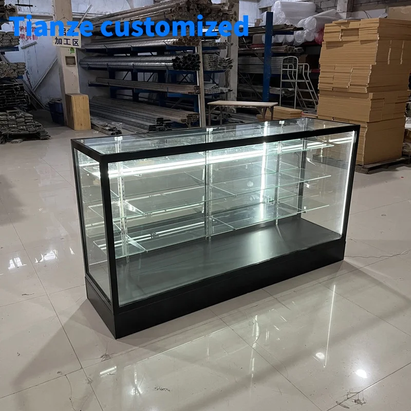 （customized）70 inch Wide Glass Display Adjustable Glass Shelves LED Light Smoke Store Showcase